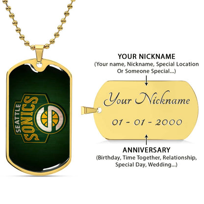 Basketball - BKD018 - Seattle Supersonics Sports - Basketball Dog Tag - Military Ball Chain - Luxury Dog Tag