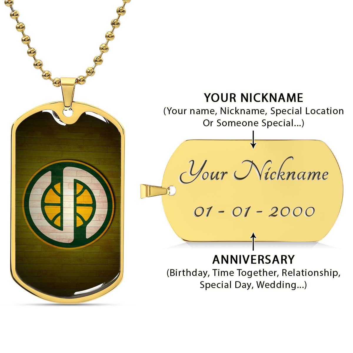 Basketball - BKD019 - Seattle Supersonics Sports - Basketball Dog Tag - Military Ball Chain - Luxury Dog Tag