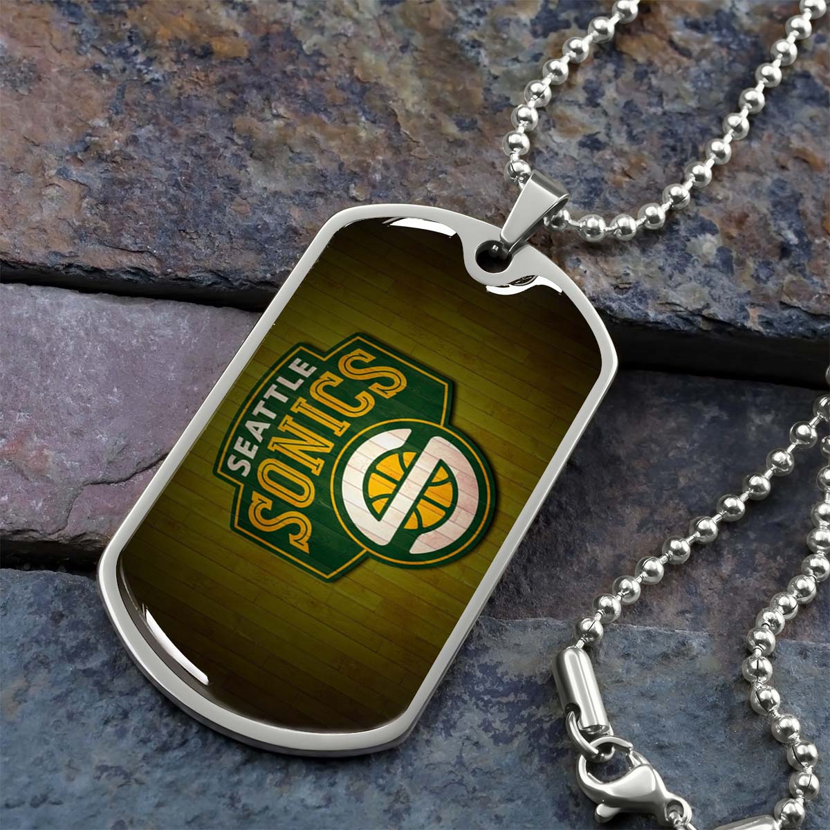 Basketball - BKD020 - Seattle Supersonics Sports - Basketball Dog Tag - Military Ball Chain - Luxury Dog Tag
