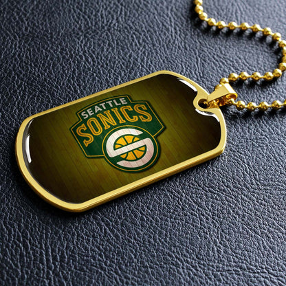 Basketball - BKD020 - Seattle Supersonics Sports - Basketball Dog Tag - Military Ball Chain - Luxury Dog Tag