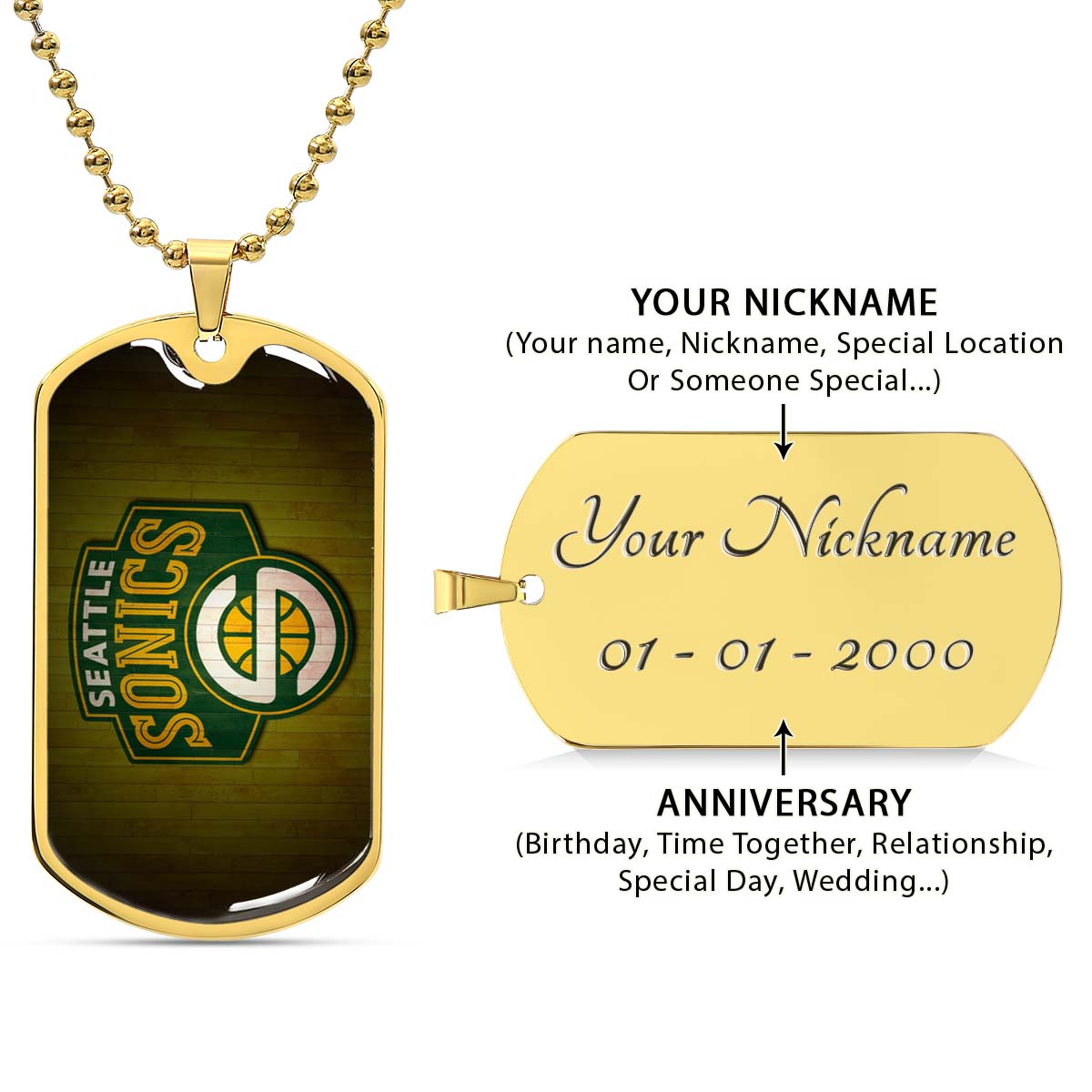 Basketball - BKD020 - Seattle Supersonics Sports - Basketball Dog Tag - Military Ball Chain - Luxury Dog Tag