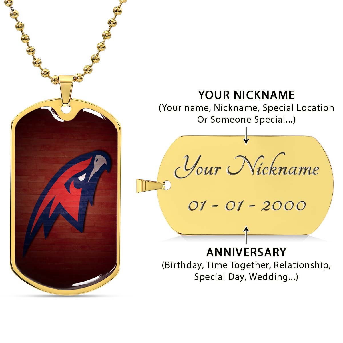 Basketball - BKD021 - Atlanta Hawks Sports - Basketball Dog Tag - Military Ball Chain - Luxury Dog Tag