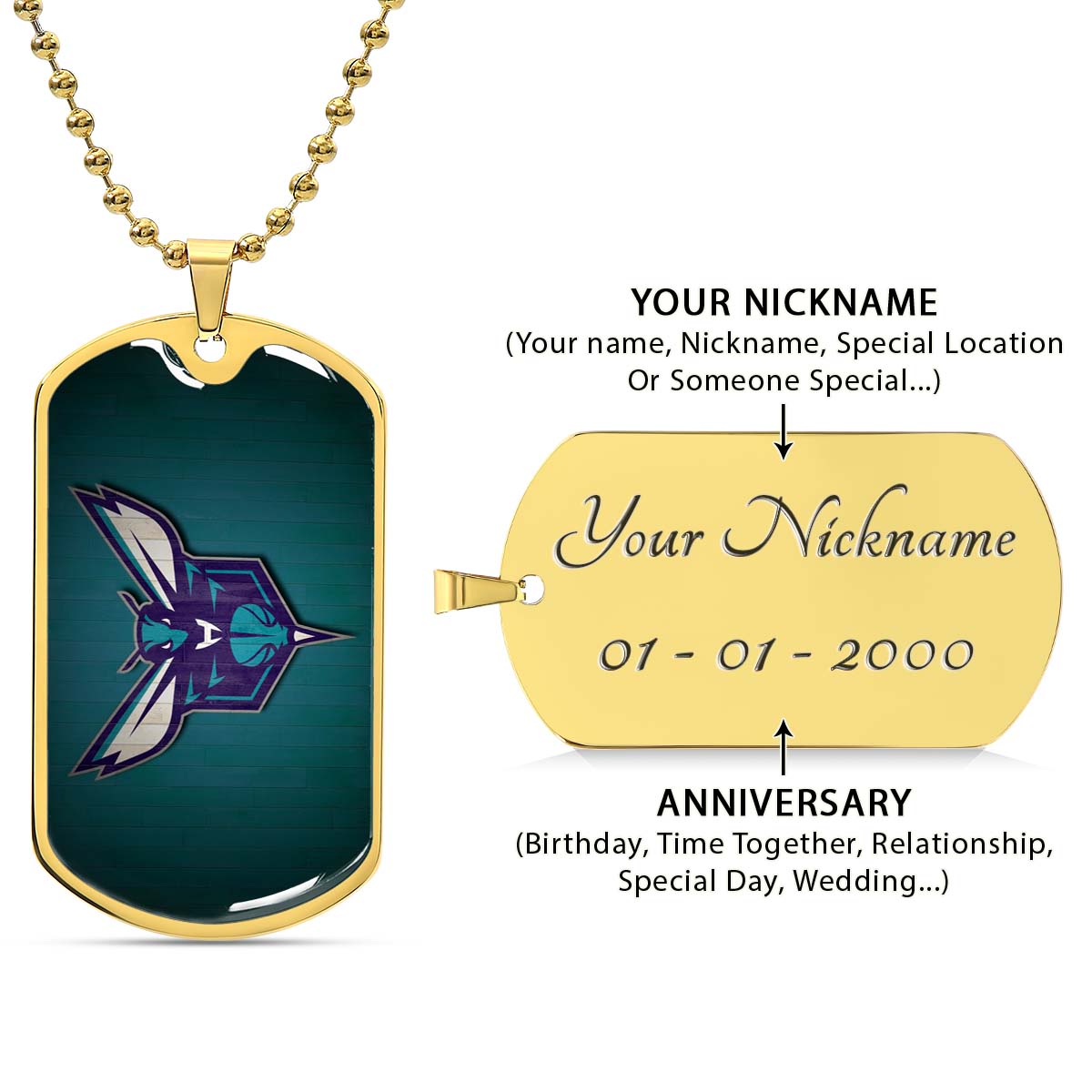 Basketball - BKD023 - Charlotte Hornets Sports - Basketball Dog Tag - Military Ball Chain - Luxury Dog Tag