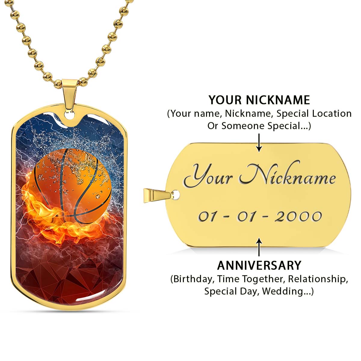 Basketball - BKD027 - Dynamic Basketball - Basketball Dog Tag - Military Ball Chain - Luxury Dog Tag