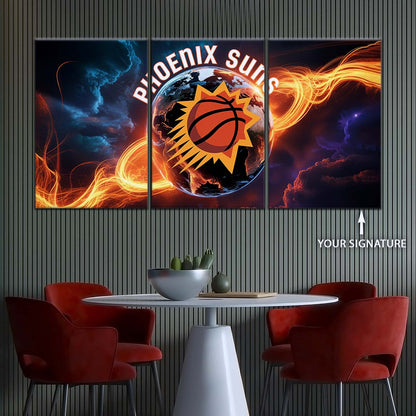 Basketball Wall Art - BK5054 - Phoenix Suns - Fiery Basketball Globe Spotlight - Basketball Poster - Basketball Canvas
