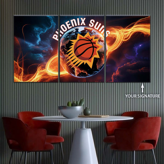 Basketball Wall Art - BK5054 - Phoenix Suns - Fiery Basketball Globe Spotlight - Basketball Poster - Basketball Canvas