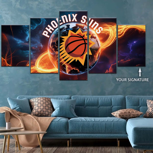 Basketball Wall Art - BK5054 - Phoenix Suns - Fiery Basketball Globe Spotlight - Basketball Poster - Basketball Canvas