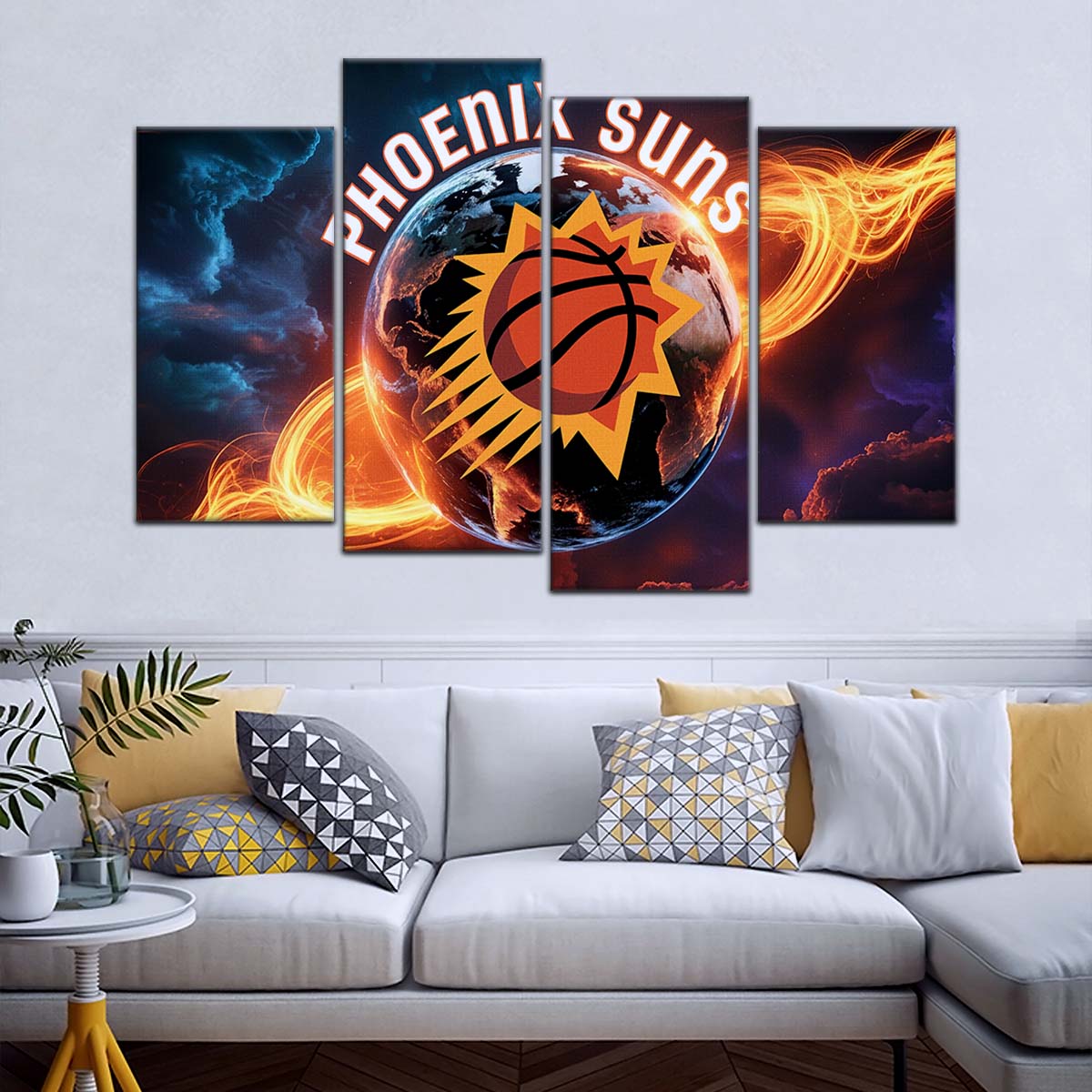 Basketball Wall Art - BK5054 - Phoenix Suns - Fiery Basketball Globe Spotlight - Basketball Poster - Basketball Canvas