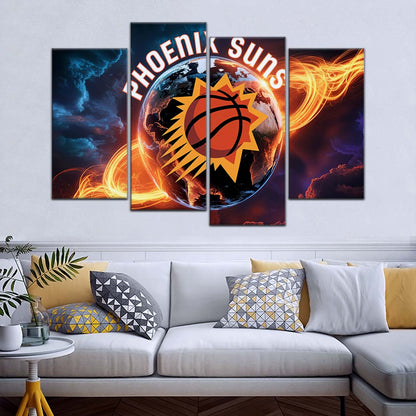 Basketball Wall Art - BK5054 - Phoenix Suns - Fiery Basketball Globe Spotlight - Basketball Poster - Basketball Canvas