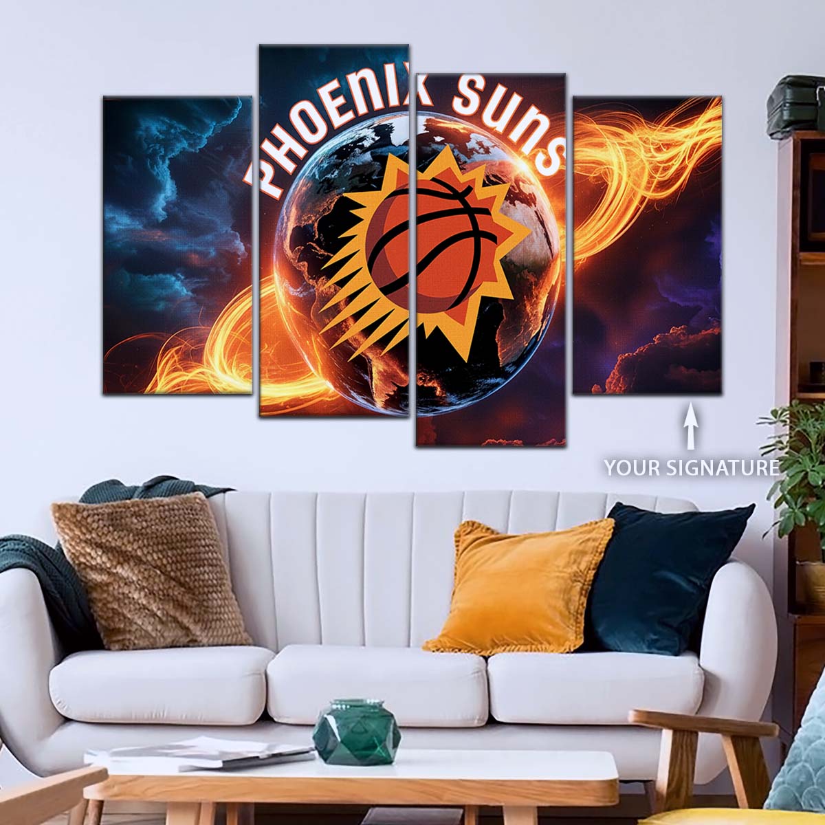 Basketball Wall Art - BK5054 - Phoenix Suns - Fiery Basketball Globe Spotlight - Basketball Poster - Basketball Canvas