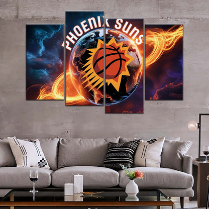 Basketball Wall Art - BK5054 - Phoenix Suns - Fiery Basketball Globe Spotlight - Basketball Poster - Basketball Canvas
