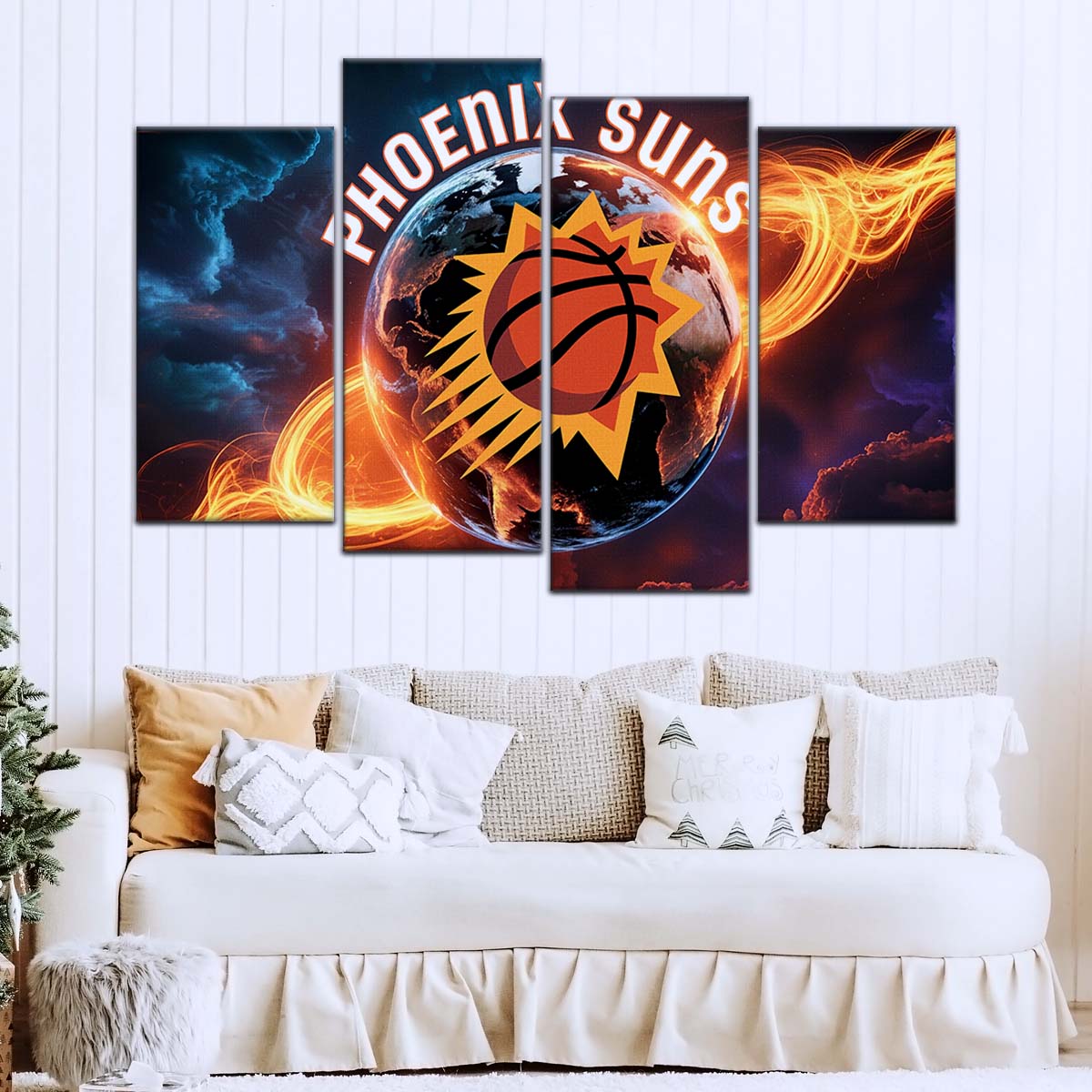Basketball Wall Art - BK5054 - Phoenix Suns - Fiery Basketball Globe Spotlight - Basketball Poster - Basketball Canvas