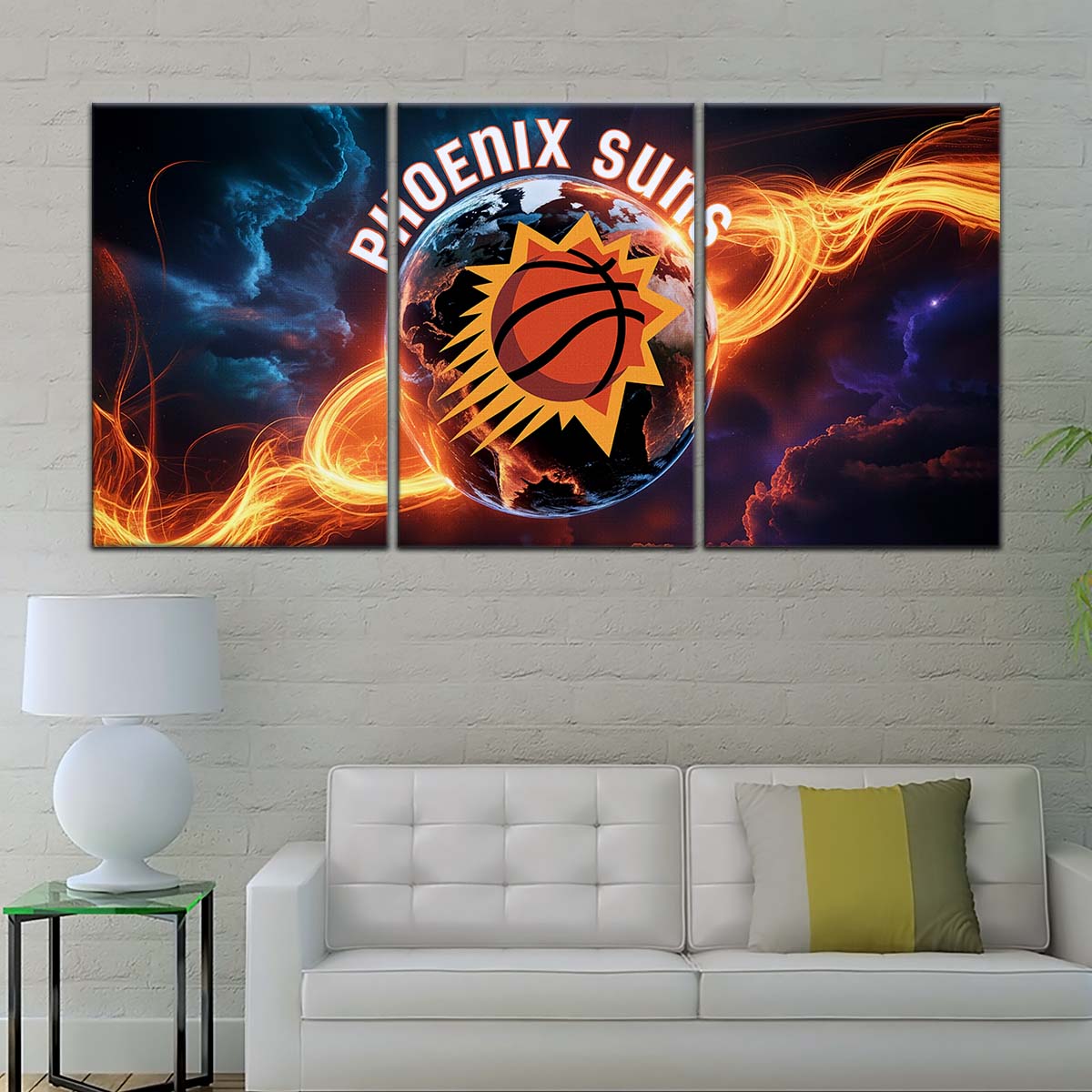 Basketball Wall Art - BK5054 - Phoenix Suns - Fiery Basketball Globe Spotlight - Basketball Poster - Basketball Canvas