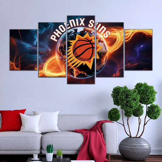 Basketball Wall Art - BK5054 - Phoenix Suns - Fiery Basketball Globe Spotlight - Basketball Poster - Basketball Canvas