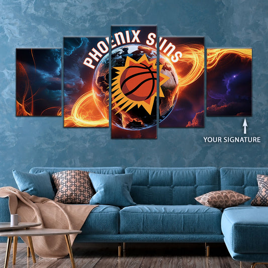 Basketball Wall Art - BK5054 - Phoenix Suns - Fiery Basketball Globe Spotlight - Basketball Poster - Basketball Canvas