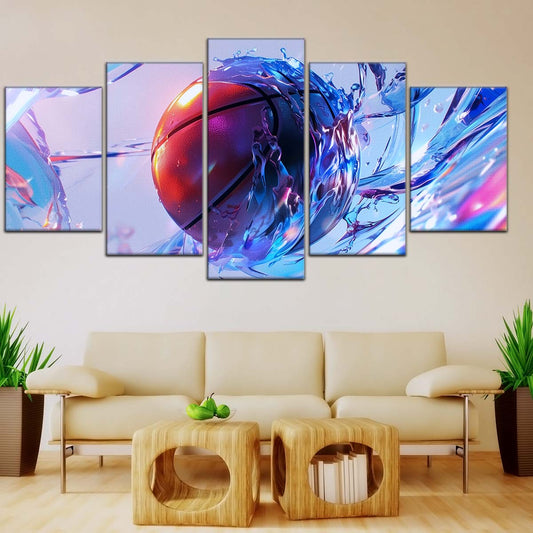 Basketball Wall Art - BK5055 - Basketball in Dynamic Splash - Basketball Poster - Basketball Canvas