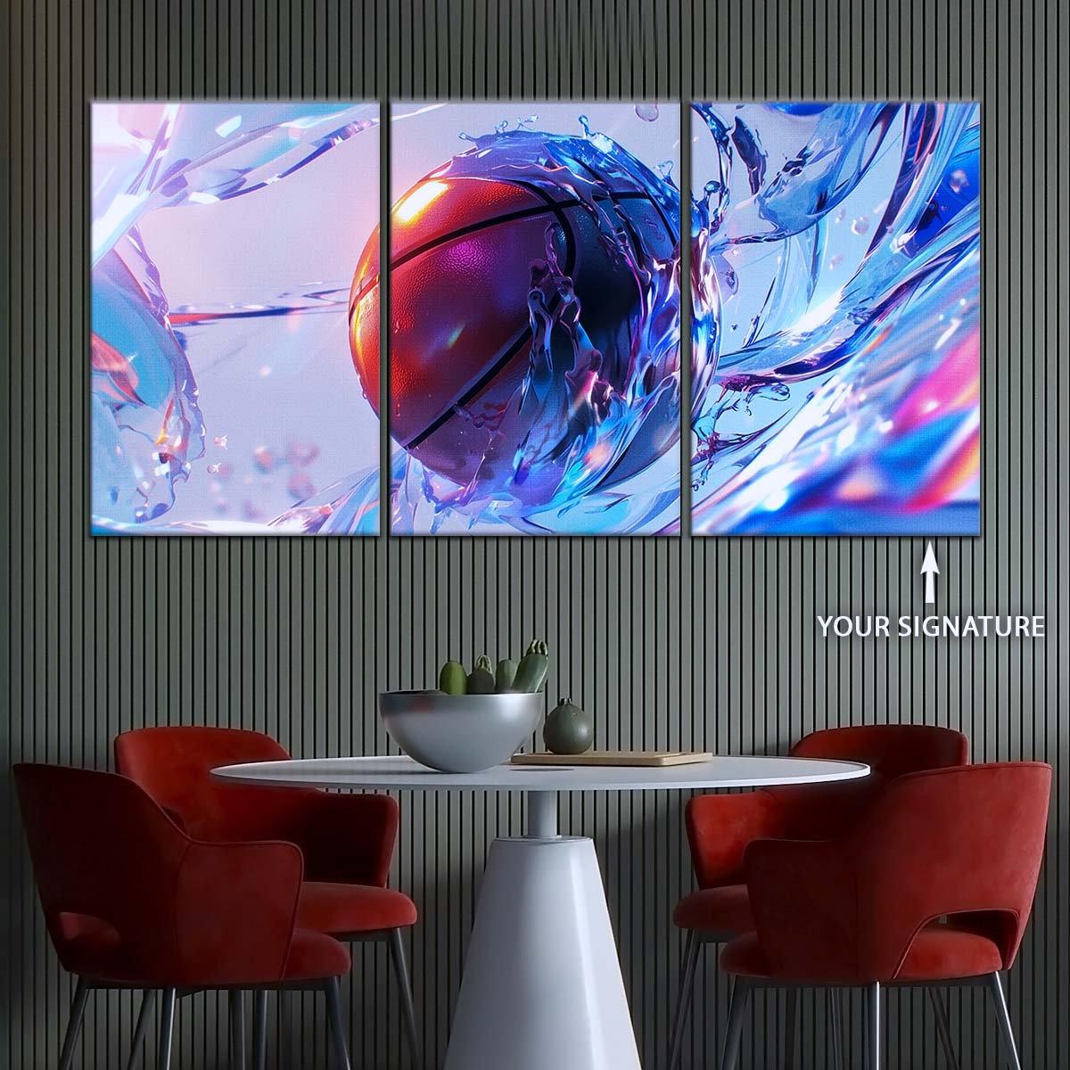 Basketball Wall Art - BK5055 - Basketball in Dynamic Splash - Basketball Poster - Basketball Canvas