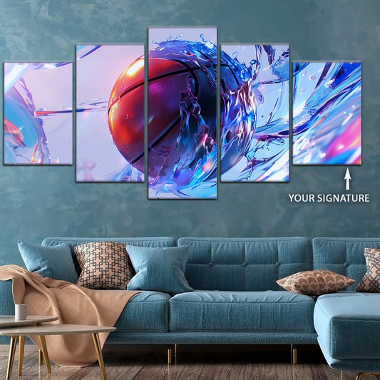 Basketball Wall Art - BK5055 - Basketball in Dynamic Splash - Basketball Poster - Basketball Canvas
