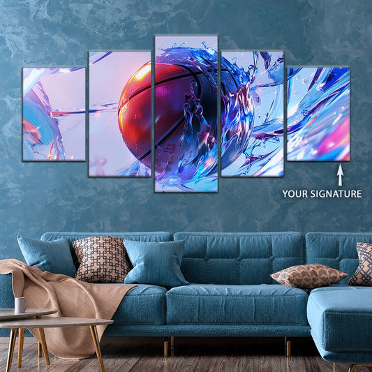 Basketball Wall Art - BK5055 - Basketball in Dynamic Splash - Basketball Poster - Basketball Canvas