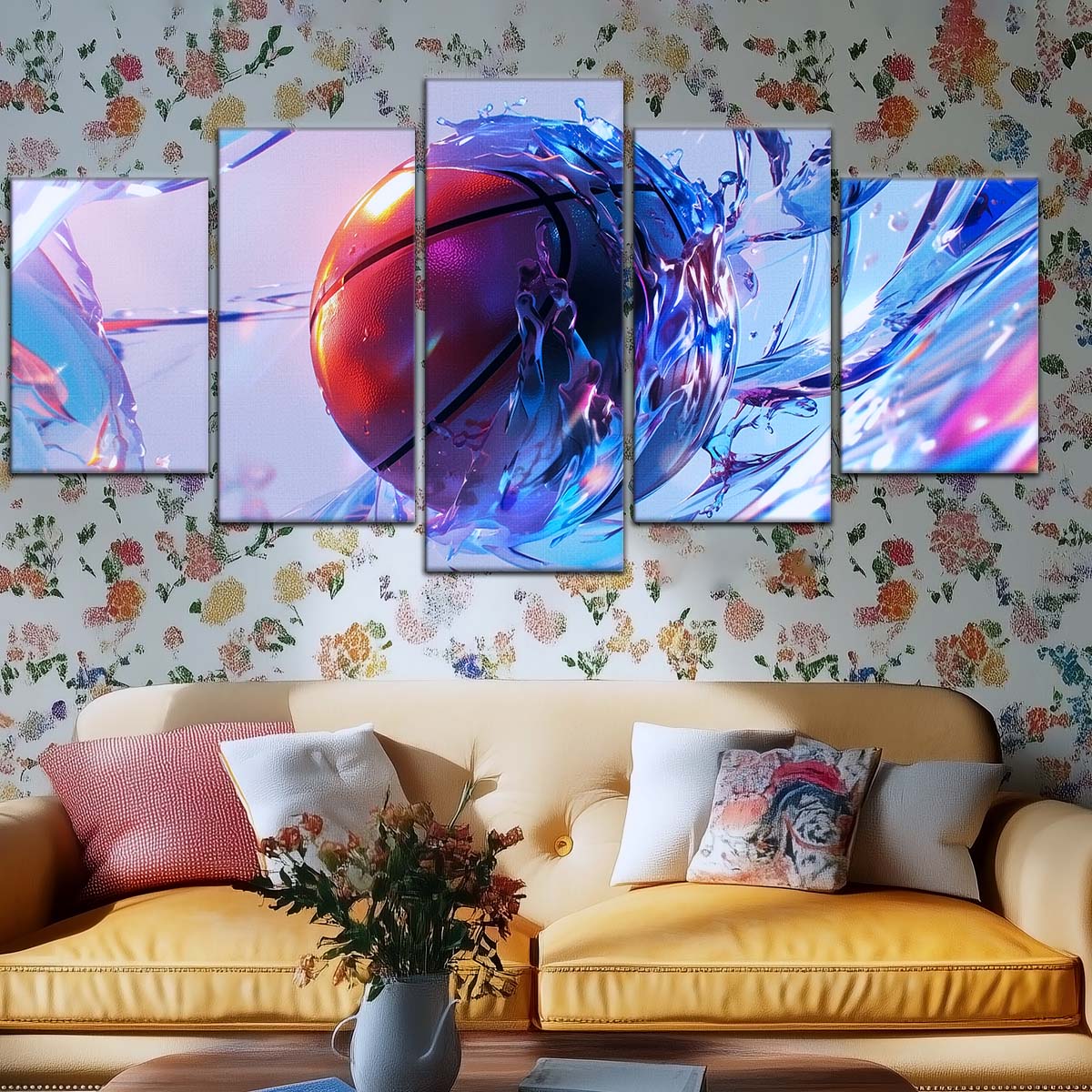 Basketball Wall Art - BK5055 - Basketball in Dynamic Splash - Basketball Poster - Basketball Canvas