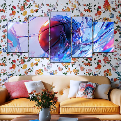 Basketball Canvas Wall Art - BK5055 - Basketball in Dynamic Splash