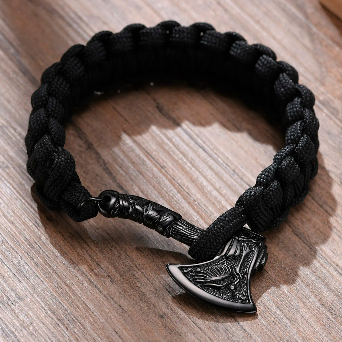 Viking - Chunky Norse Viking Thor's Hammer Bracelets for Men, Black Stainless Steel Mjolnir Scandinavian Rune Amulet Punk Wristband