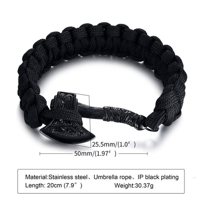 Viking - Chunky Norse Viking Thor's Hammer Bracelets for Men, Black Stainless Steel Mjolnir Scandinavian Rune Amulet Punk Wristband