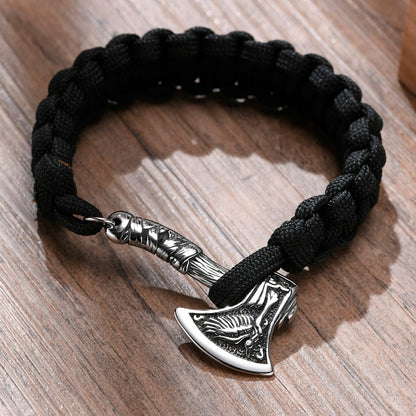 Viking - Chunky Norse Viking Thor's Hammer Bracelets for Men, Black Stainless Steel Mjolnir Scandinavian Rune Amulet Punk Wristband