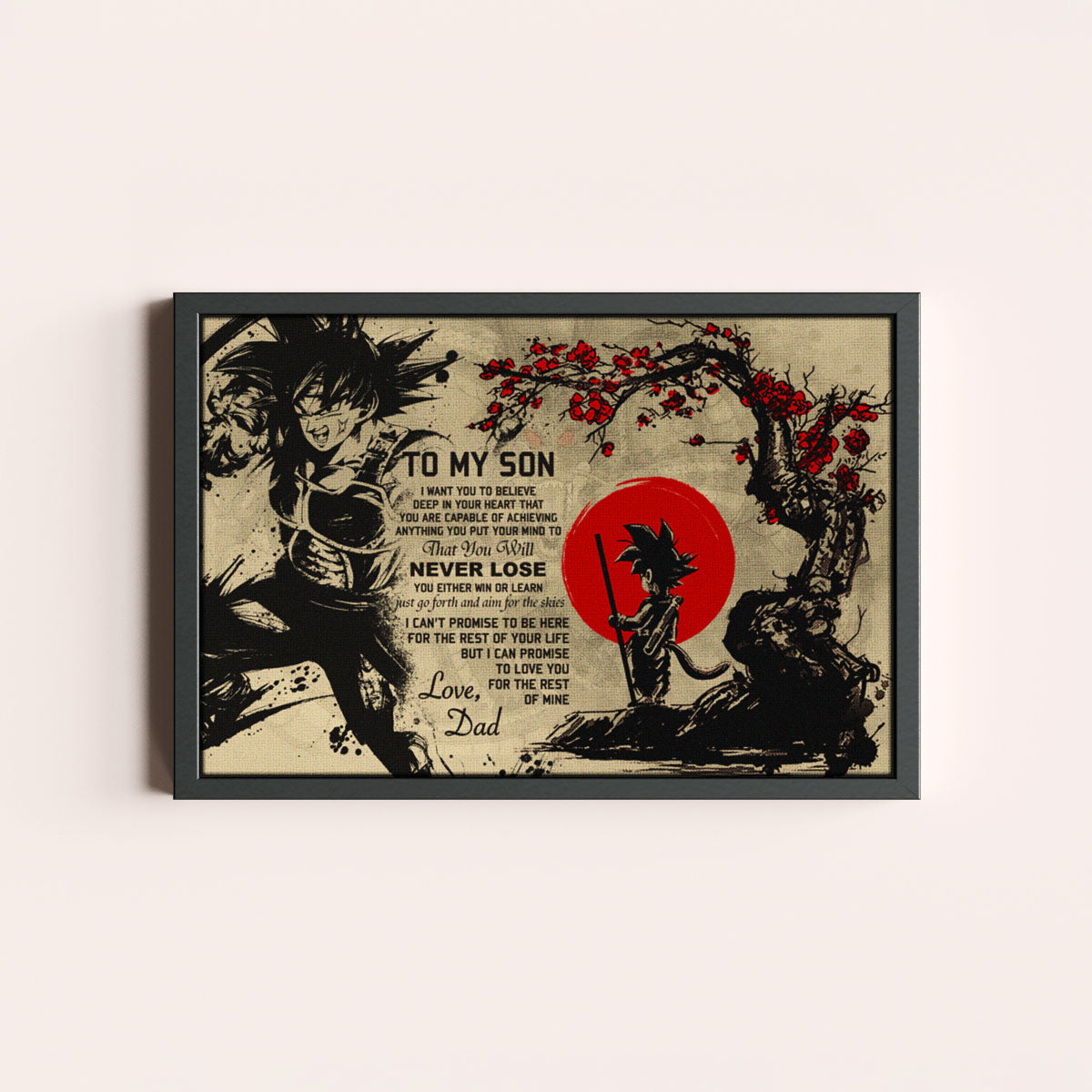 Dragon Ball Bardock and Kid Goku Canvas Wall Art - To My Son From Dad Meaningful Gift for Son -  DBZ Anime Ready to Hang Son Room Decor - DR002