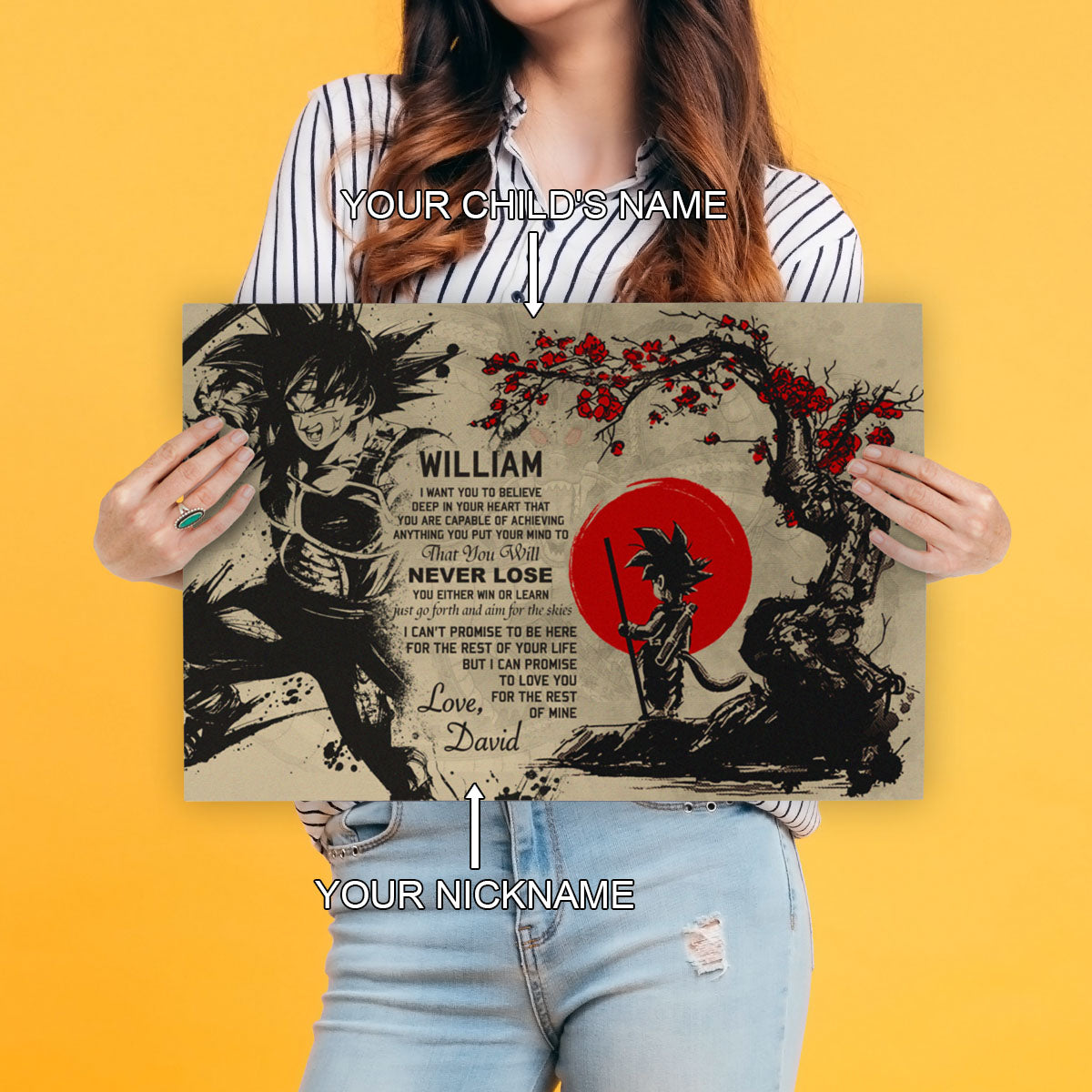 Dragon Ball Bardock and Kid Goku Canvas Wall Art - To My Son From Dad Meaningful Gift for Son -  DBZ Anime Ready to Hang Son Room Decor - DR002