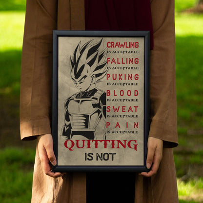Vegeta Super Saiyan Canvas Wall Art - Dragon Ball Anime Motivational Quote “Quitting Is Not” Print - Ready to Hang Gym Workout Decor - DR014