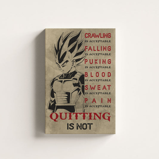Vegeta Super Saiyan Canvas Wall Art - Dragon Ball Anime Motivational Quote “Quitting Is Not” Print - Ready to Hang Gym Workout Decor - DR014