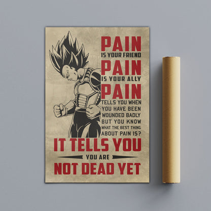 Vegeta Super Saiyan Canvas Wall Art - Dragon Ball Z Motivational "Pain" Print - Ready to Hang Home Office Decor - DR016