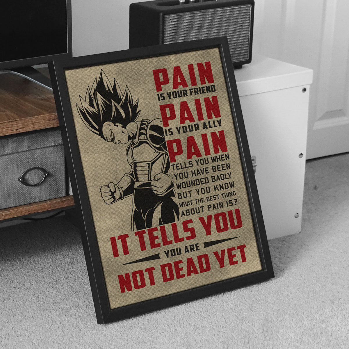Goku Super Saiyan Canvas Wall Art - Dragon Ball Z Motivational Quote “Quitting Is Not” Print - Ready to Hang Gym Workout Decor - DR055