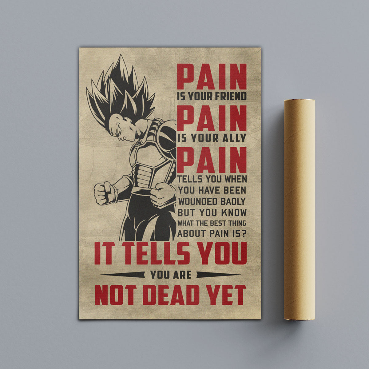 Goku Super Saiyan Canvas Wall Art - Dragon Ball Z Motivational Quote “Quitting Is Not” Print - Ready to Hang Gym Workout Decor - DR055