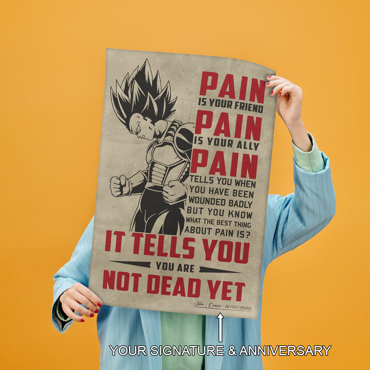Goku Super Saiyan Canvas Wall Art - Dragon Ball Z Motivational Quote “Quitting Is Not” Print - Ready to Hang Gym Workout Decor - DR055