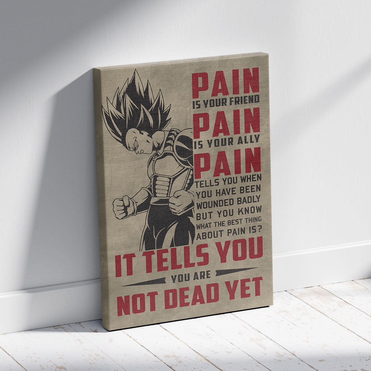 Goku Super Saiyan Canvas Wall Art - Dragon Ball Z Motivational Quote “Quitting Is Not” Print - Ready to Hang Gym Workout Decor - DR055