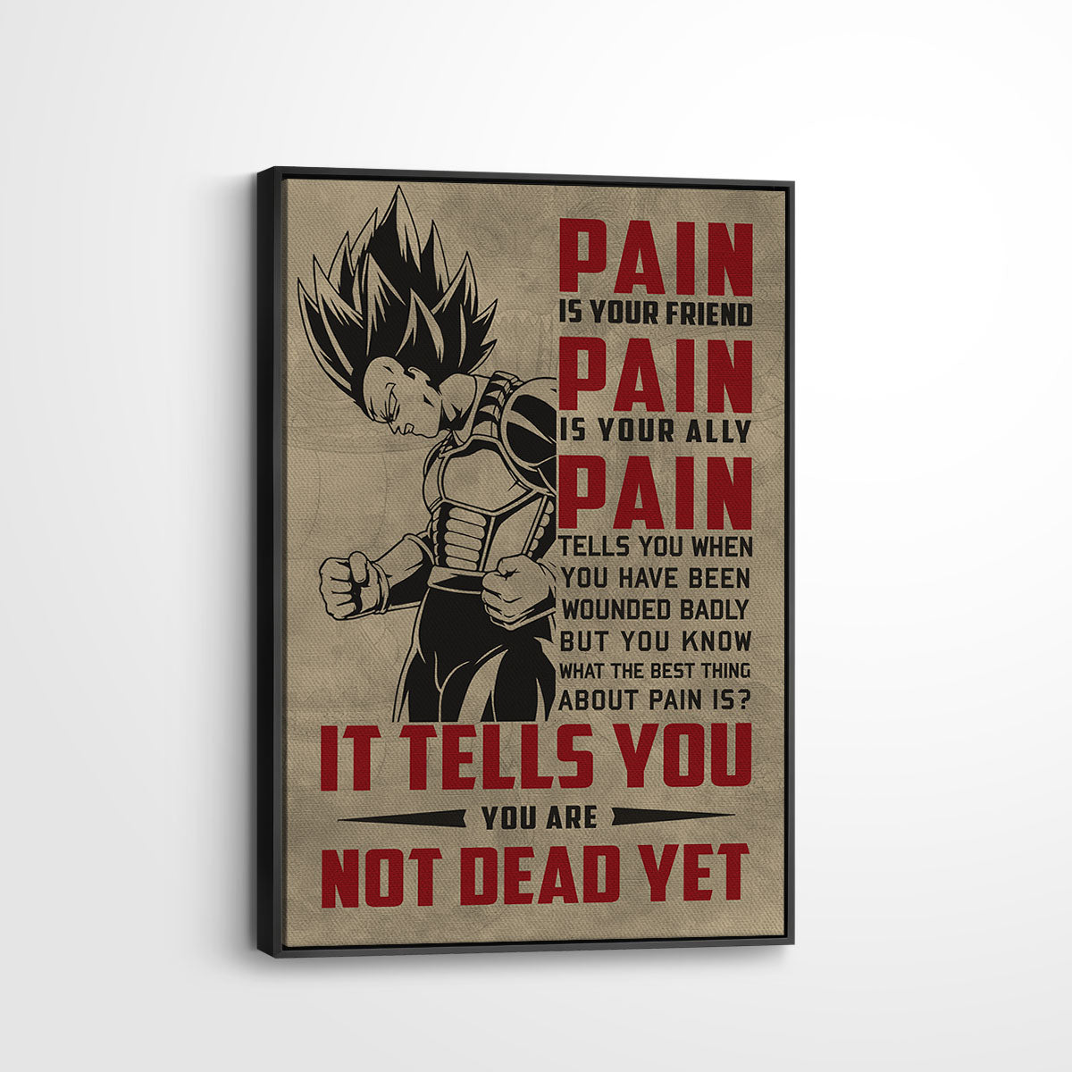 Goku Super Saiyan Canvas Wall Art - Dragon Ball Z Motivational Quote “Quitting Is Not” Print - Ready to Hang Gym Workout Decor - DR055
