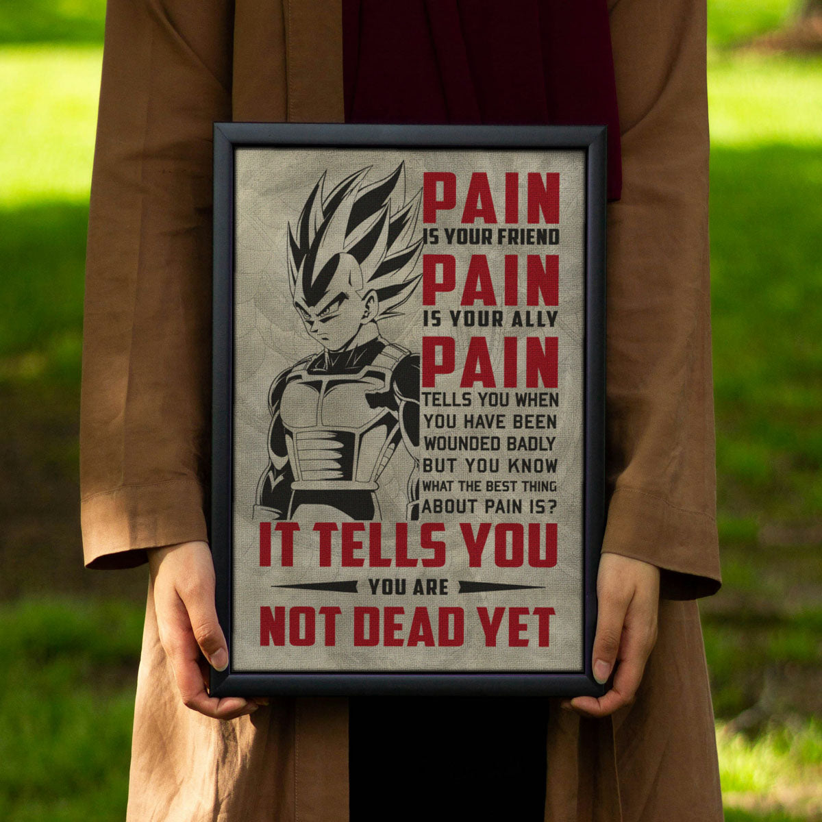 Vegeta Super Saiyan Canvas Wall Art - Dragon Ball Z Motivational "Pain" Print - Ready to Hang Home Office Decor - DR017