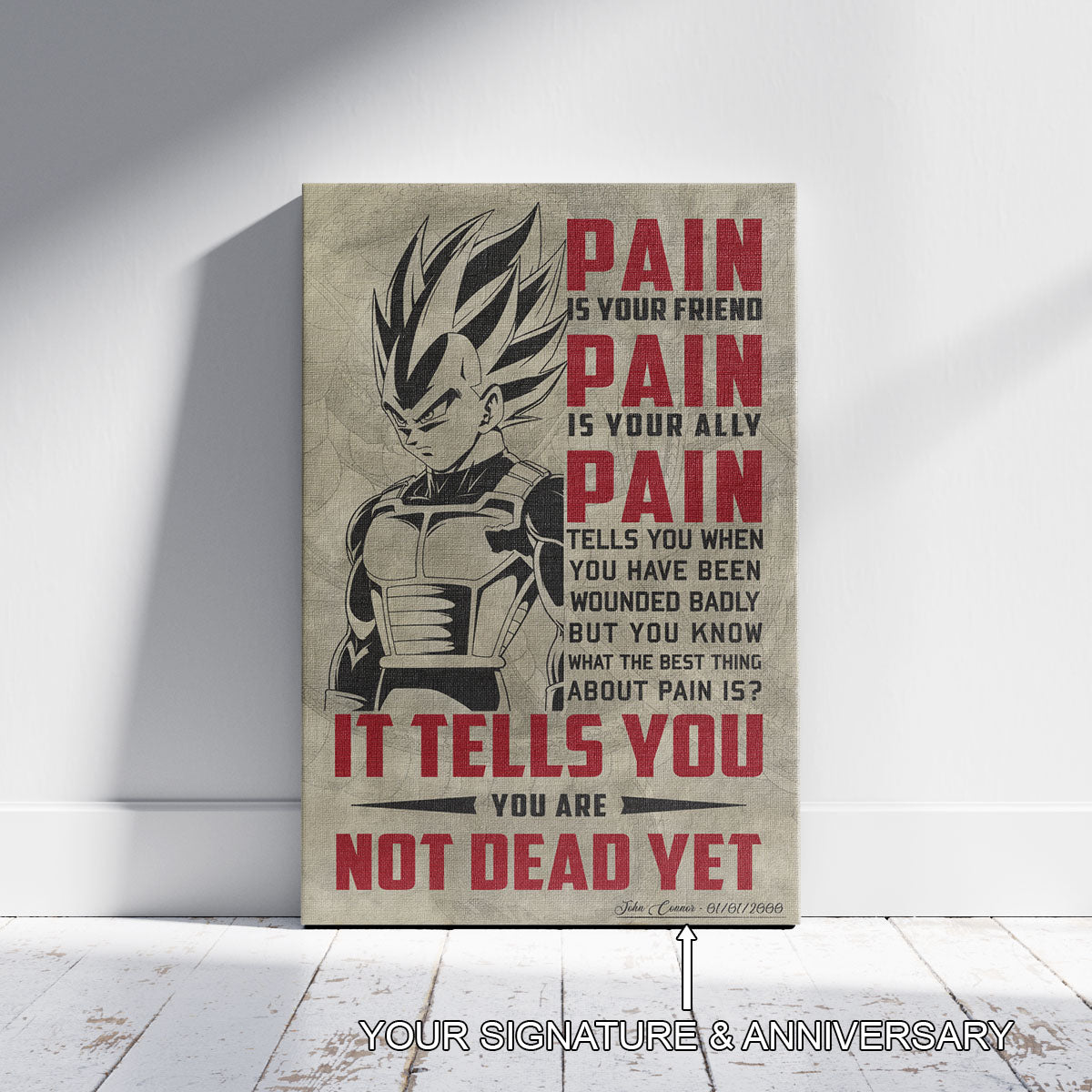 Vegeta Super Saiyan Canvas Wall Art - Dragon Ball Z Motivational "Pain" Print - Ready to Hang Home Office Decor - DR017
