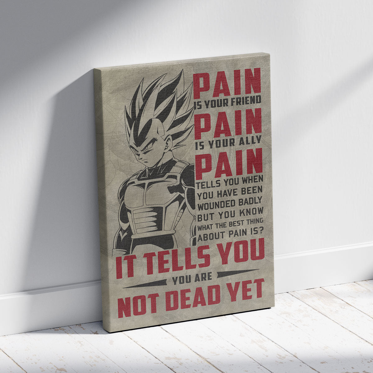 Vegeta Super Saiyan Canvas Wall Art - Dragon Ball Z Motivational "Pain" Print - Ready to Hang Home Office Decor - DR017