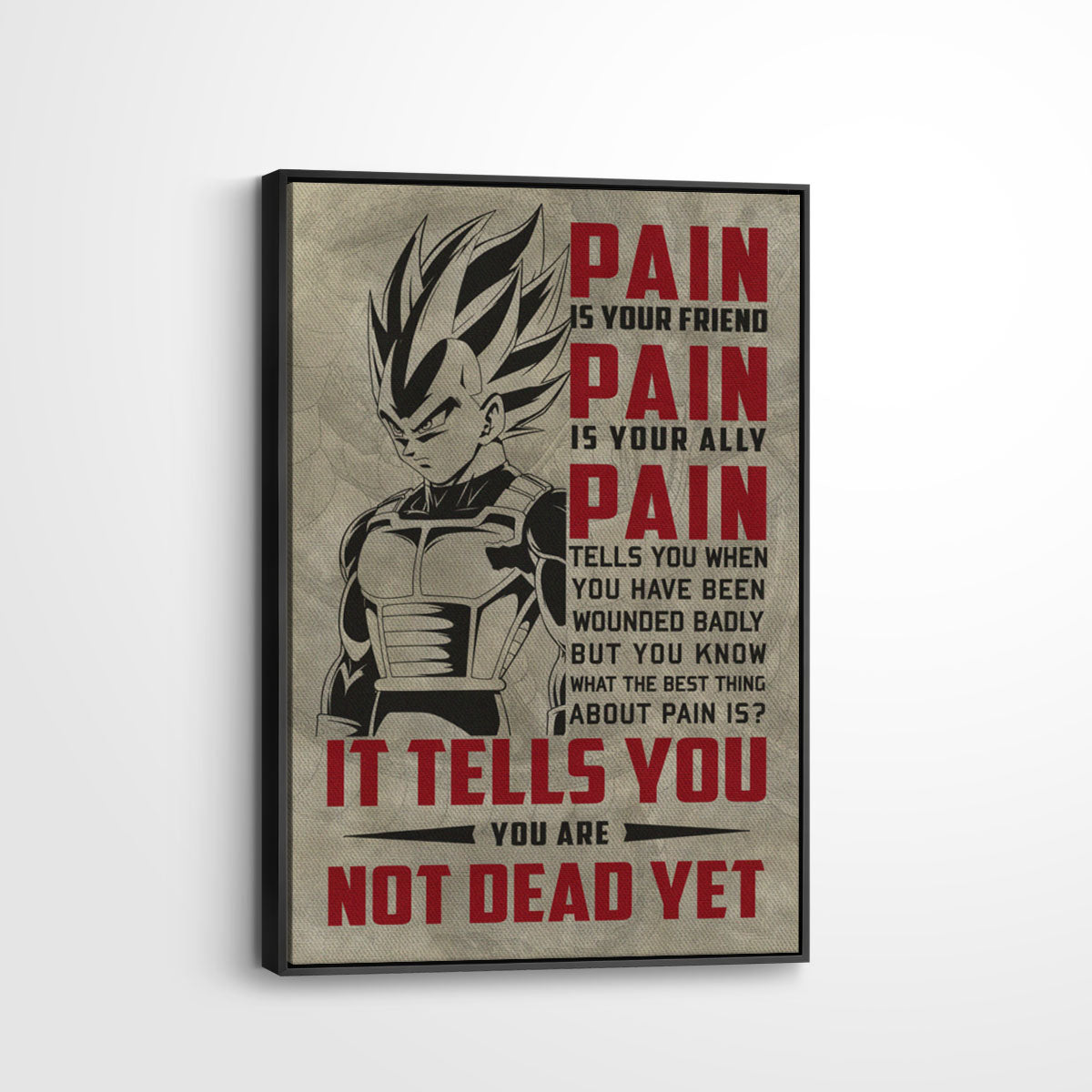 Vegeta Super Saiyan Canvas Wall Art - Dragon Ball Z Motivational "Pain" Print - Ready to Hang Home Office Decor - DR017