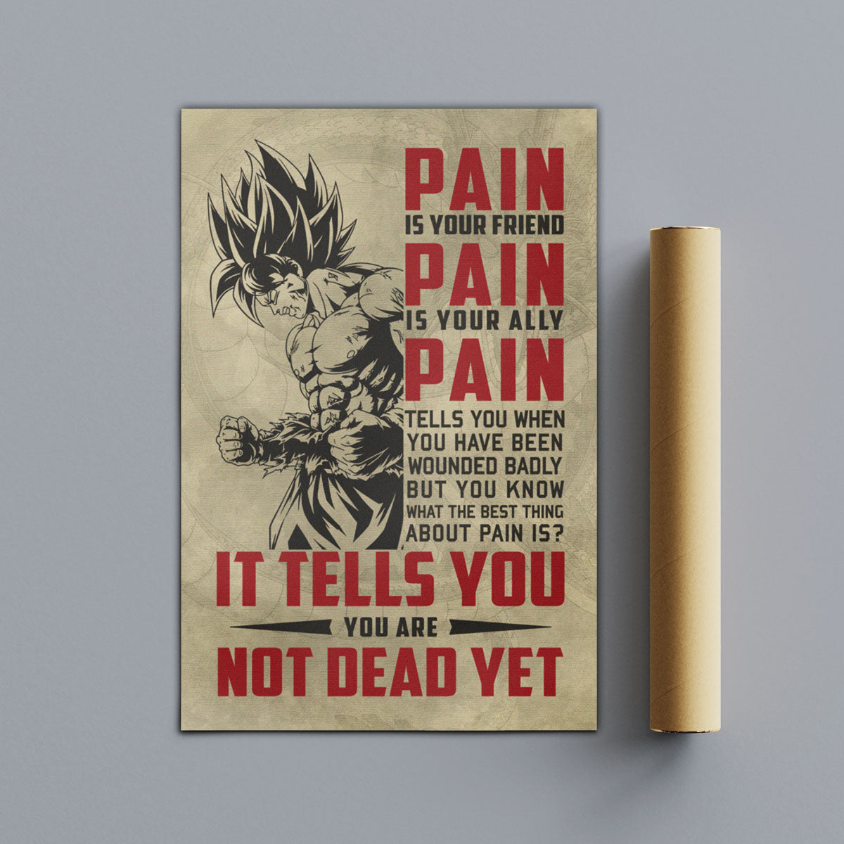 Goku Super Saiyan Canvas Wall Art - Dragon Ball Z Motivational "Pain" Print - Ready to Hang Home Office Decor - DR018