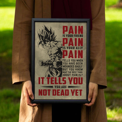 Goku Super Saiyan Canvas Wall Art - Dragon Ball Z Motivational "Pain" Print - Ready to Hang Home Office Decor - DR018