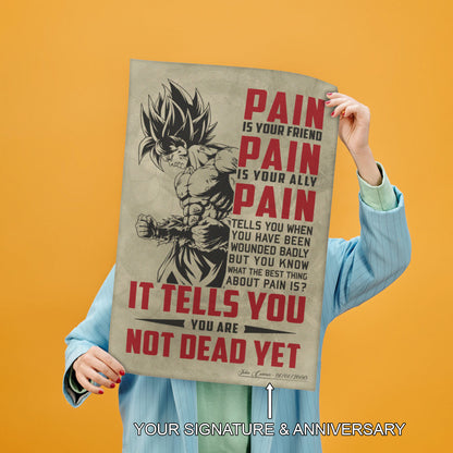 Goku Super Saiyan Canvas Wall Art - Dragon Ball Z Motivational "Pain" Print - Ready to Hang Home Office Decor - DR018