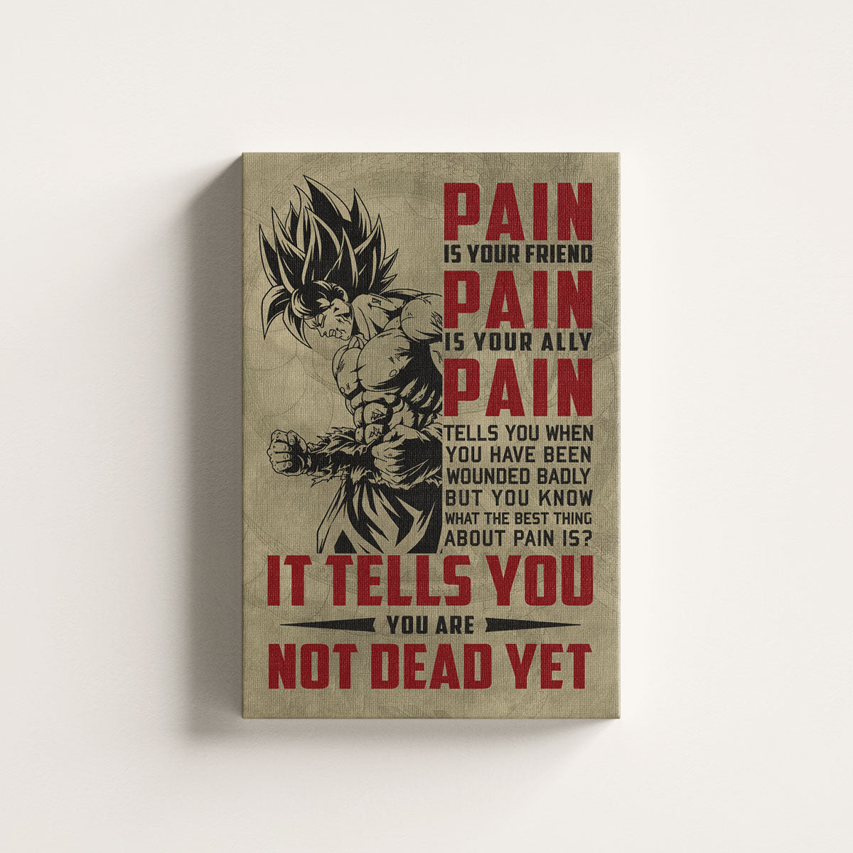 Goku Super Saiyan Canvas Wall Art - Dragon Ball Z Motivational "Pain" Print - Ready to Hang Home Office Decor - DR018