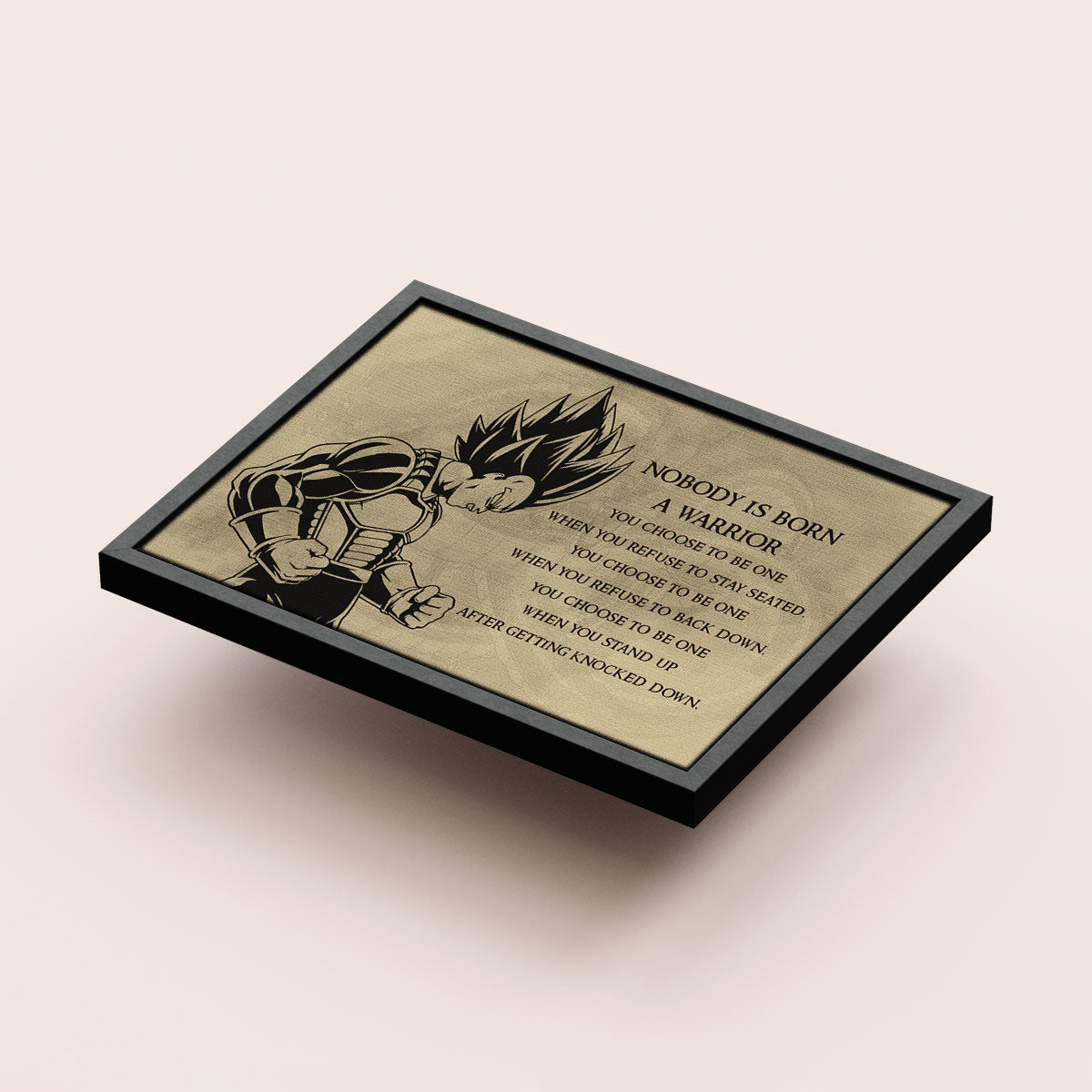 Dragon Ball Z Super Saiyan Vegeta Canvas Wall Art - Nobody Is Born A Warrior - DBZ Motivational Quote Print - Ready to Hang Anime Decor for Boys Room, Man Cave - DR019