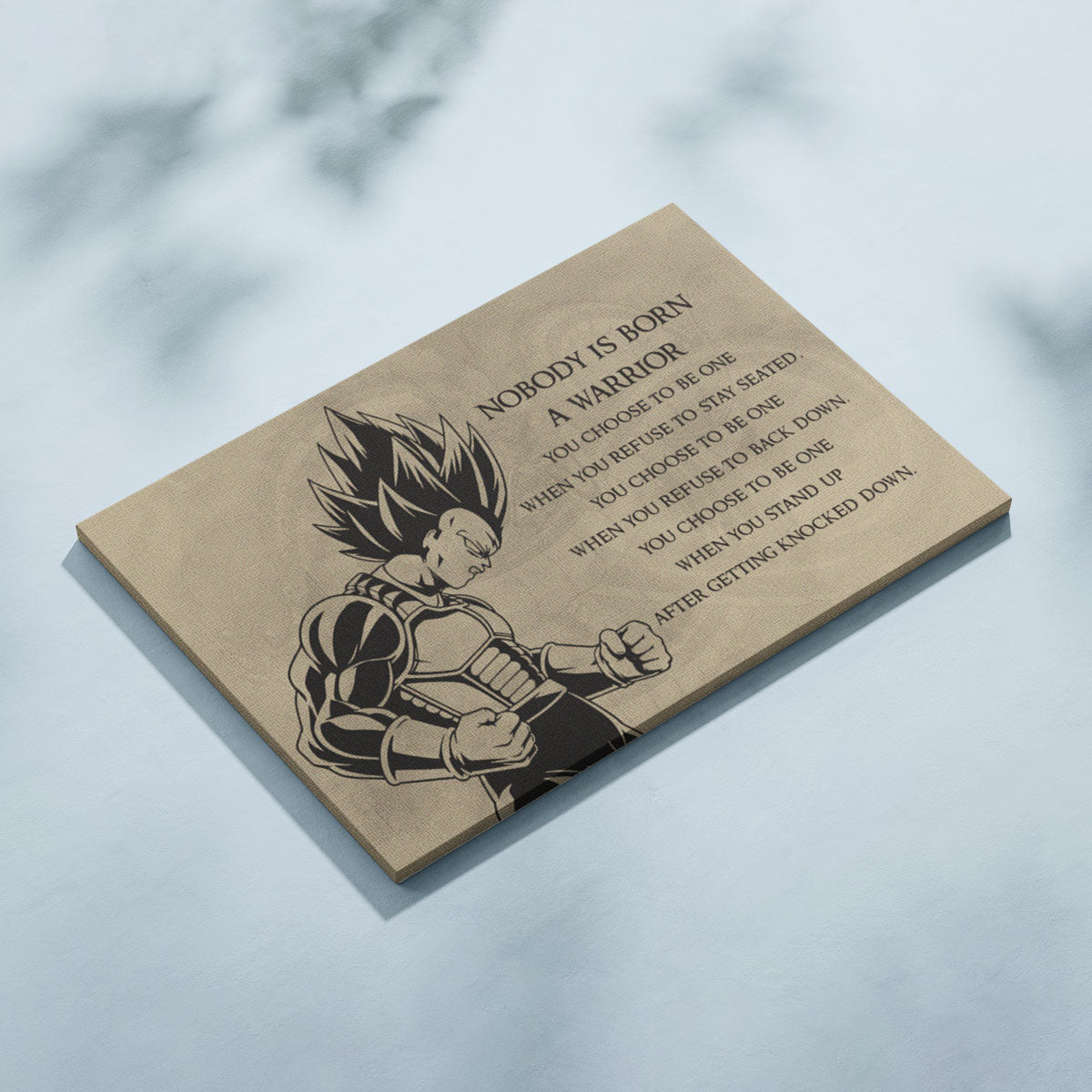 Dragon Ball Z Super Saiyan Vegeta Canvas Wall Art - Nobody Is Born A Warrior - DBZ Motivational Quote Print - Ready to Hang Anime Decor for Boys Room, Man Cave - DR019