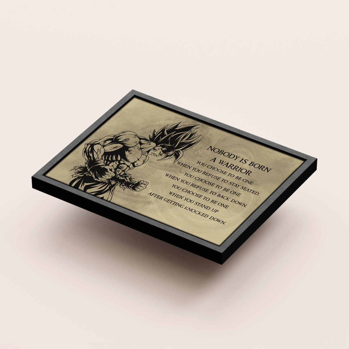 Dragon Ball Z Super Saiyan Goku Canvas Wall Art - Nobody Is Born A Warrior - DBZ Motivational Quote Print - Ready to Hang Home Office Decor - DR020
