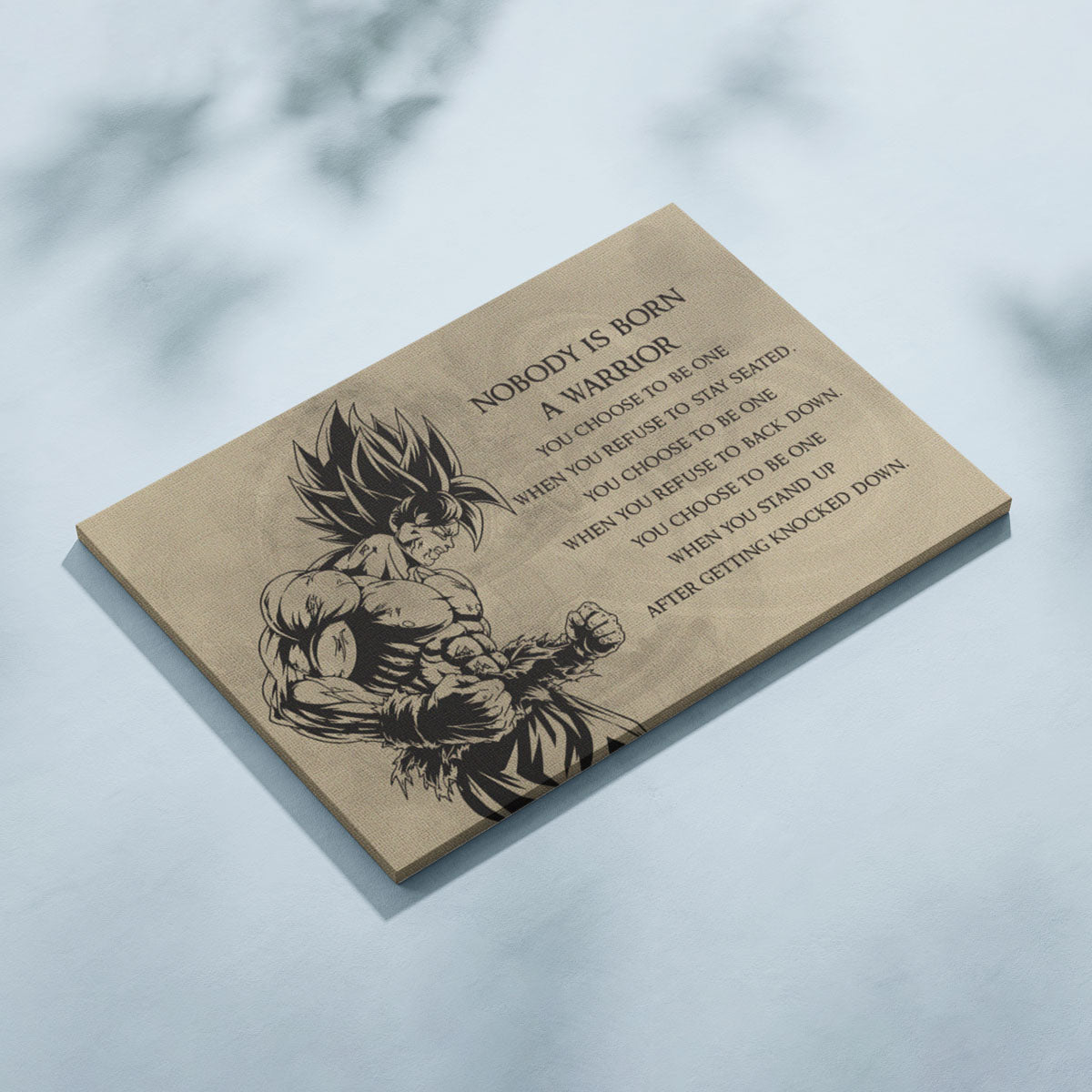 Dragon Ball Z Super Saiyan Goku Canvas Wall Art - Nobody Is Born A Warrior - DBZ Motivational Quote Print - Ready to Hang Home Office Decor - DR020